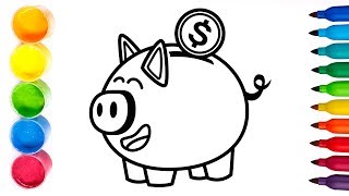 GLITTER ✨ We draw a PIGGY BANK 🐷💰 COLORING and drawing 💫