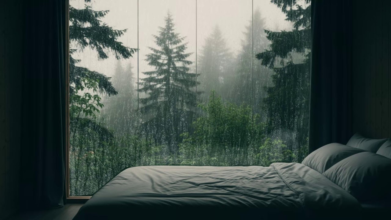 Rainy Forest Cabin 🌧️ A Cozy Glass Room with Relaxing Rain Ambience