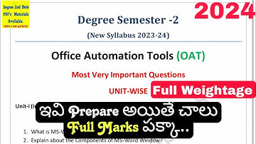 Degree Semester 2 - Office Automation Tools Most Important Questions UNIT-WISE Weightage UGExams2025