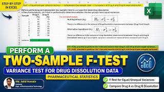 Perform a Two-Sample F-Test in Excel | Variance Test for Drug Dissolution Data #pharmacy #Statistics