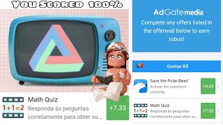 MATH QUIZ OU VÍDEO QUIZ DE MATEMÁTICA EM 3MIN!- GANHE ATÉ 7.33 ROBUX GRÁTIS.