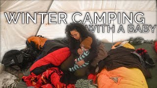 30° Winter Camping with a Baby E.1 Hot Tent Set Up & Snowstorm