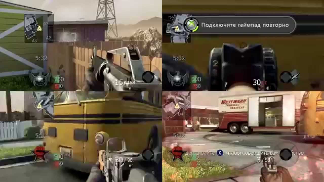 Cod Black OPS (1-4) players on Xbox 360 Split screen on 4 friends - YouTube