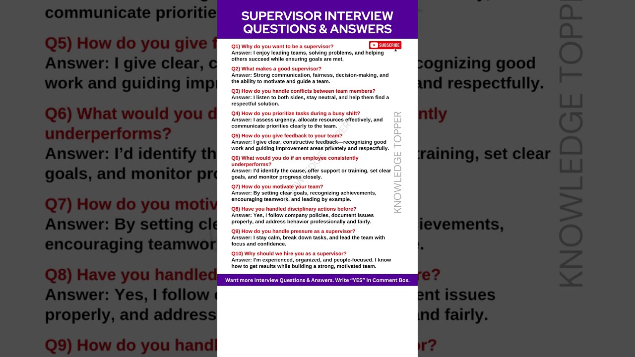 Supervisor Interview Questions And Answers