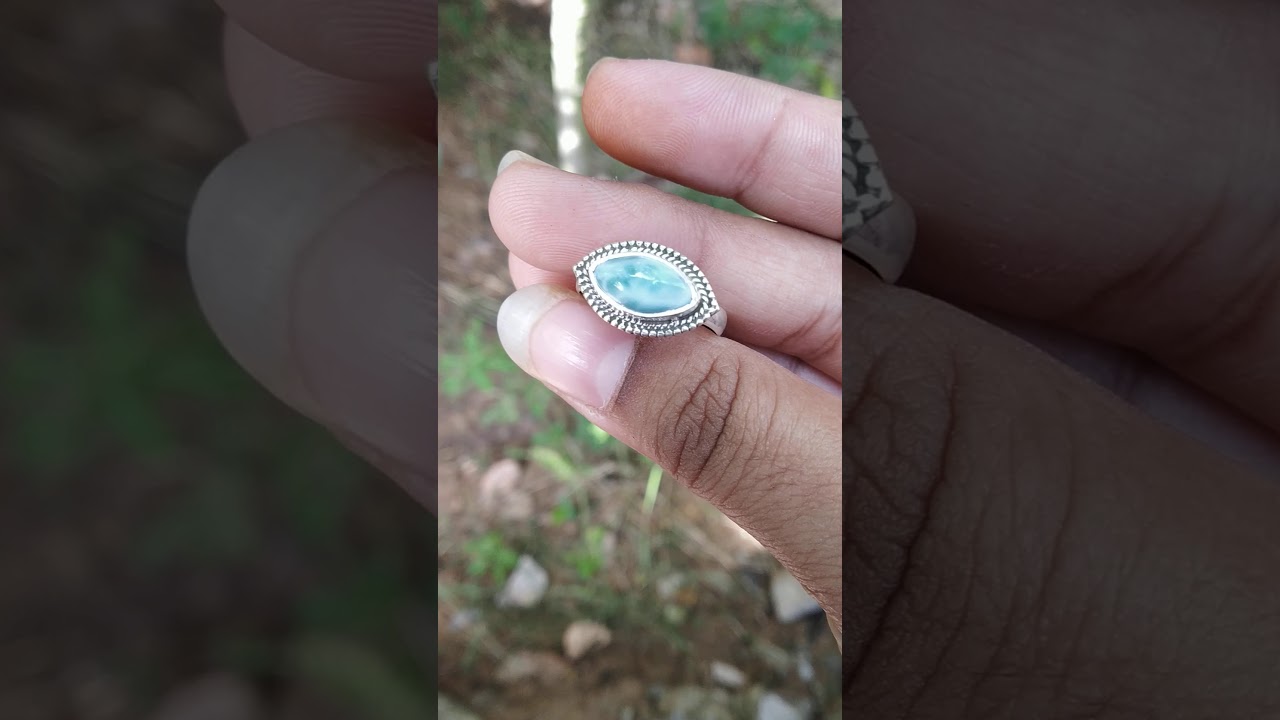 Larimar Ring, Silver Ring, Stacking Ring, Gemstone Jewelry, March Birthstone, Marquise Stone