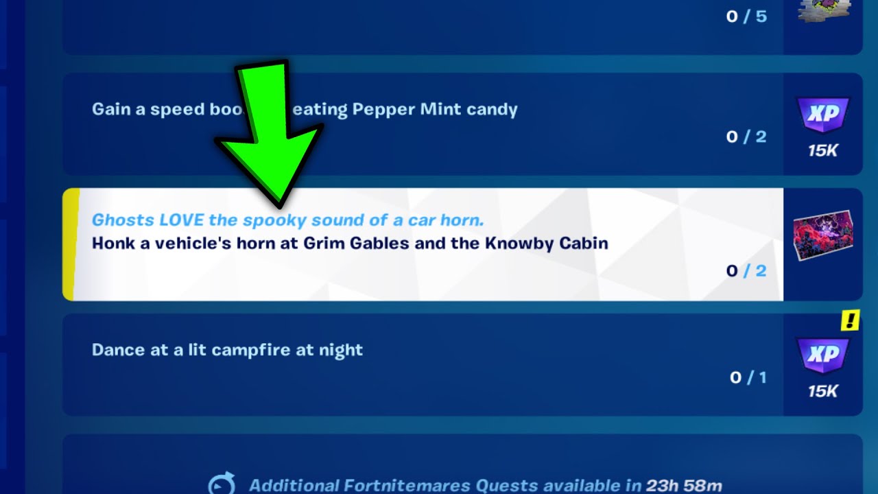 Fortnite Honk a vehicle's horn at Grim Gables and the Knowby Cabin