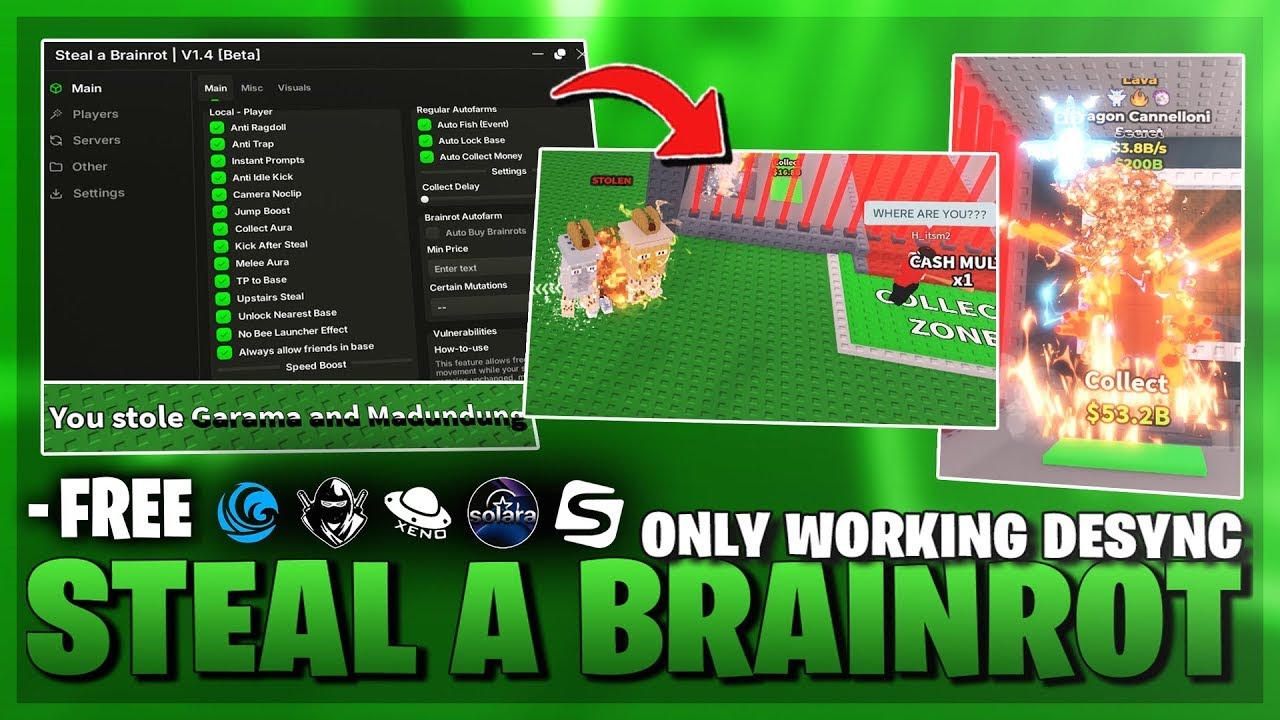 Steal A Brainrot Script Roblox  - Anti Hit, Unlock Base, Fly, & More (Chilli Hub)