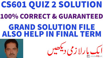 CS601 Quiz 2 Solution Spring 2020 CS601 Quiz 2 Solved MCQs by Tech Solo Soft