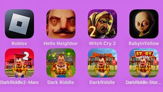 Roblox,The Baby In Yellow,Hello Neighbor,Ice Scream 8,Find the Alien 2,Dark Riddle Story Mode,