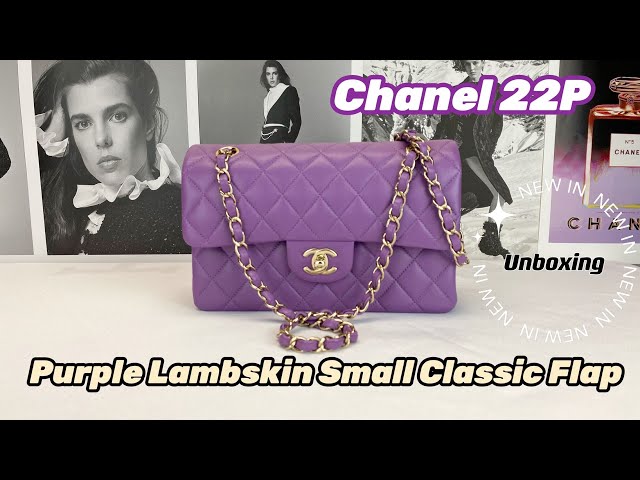 Chanel 22P Purple Lambskin Small Classic Flap with Champagne Gold Hardware  