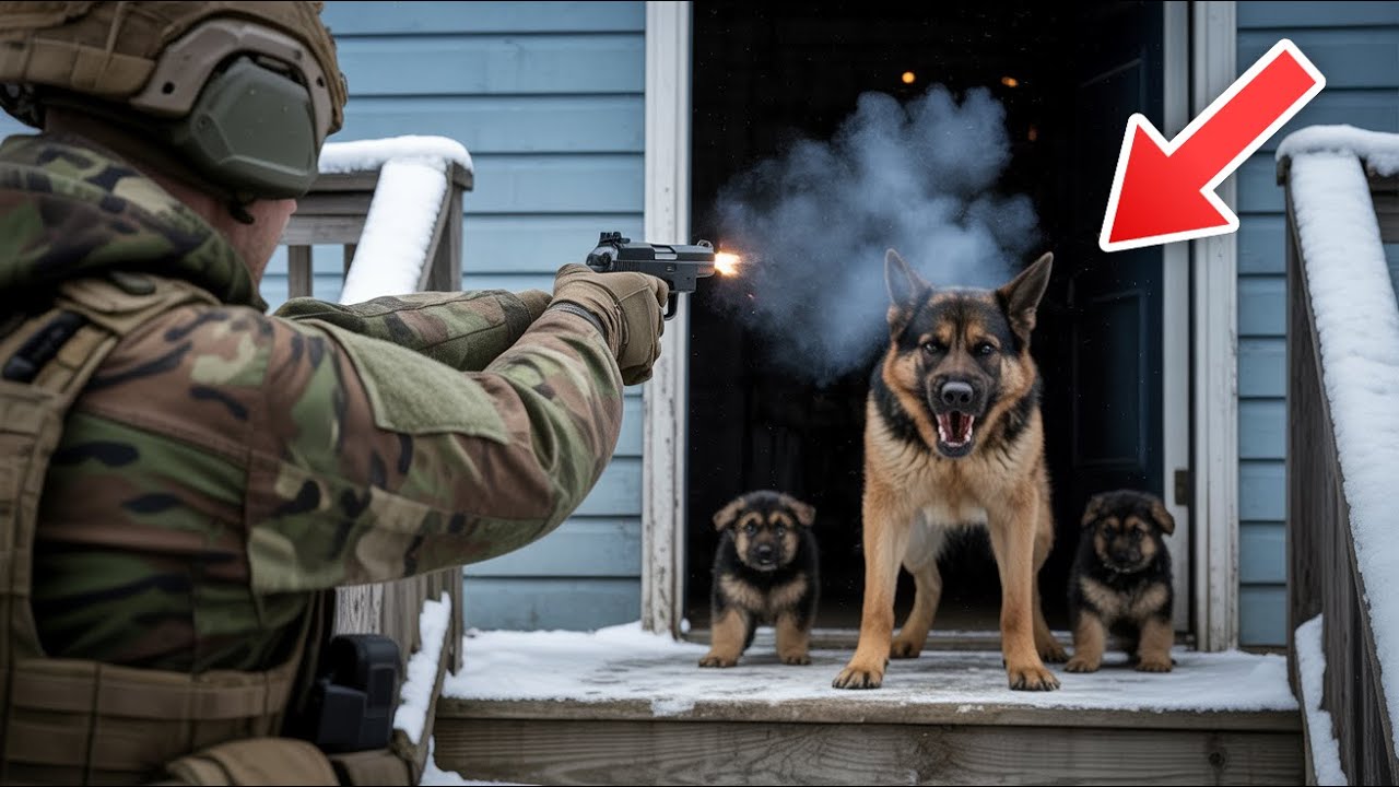 Ein Soldat öffnete seine geerbte Hütte – und erstarrte, als er eine Schäferhündin mit Welpen sah