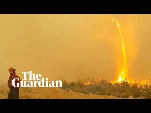 Firefighters' hose pulled into fire whirl in Canada