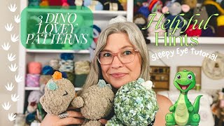 Mama Made Mini's Crochet Dino Loveys | 3 Different Patterns | Sleepy Embroidery Eye Tutorial