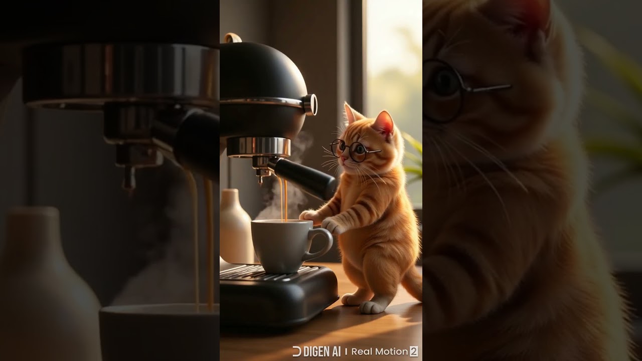 Cute cat making🐱 coffee