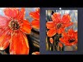 Colorful Flower acrylic Painting on large canvas | Black | Red| For beginners | Daily Art Therapy