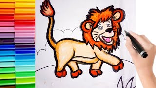 Mewarnai Singa menggunakan Krayon || How to draw and coloring Lion