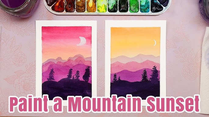 How to paint a sunset with palm trees in watercolor 