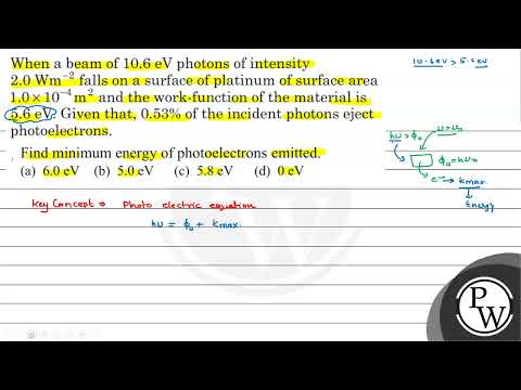 When a beam of \( 10.6 \mathrm{eV} \) photons of intensity \( 2.0 \...