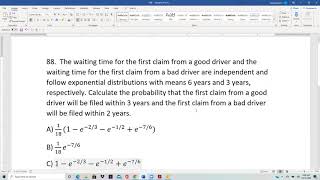 Actuarial SOA Exam P Sample Question 73 (once 88) Solution