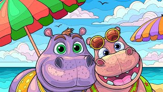 Hippopotamus Couple in the beach #heycolor #paintbynumbers #onlinegame #relaxing #coloring #hippo screenshot 1