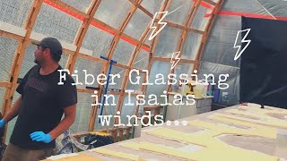 Step 13: Fiber Glassing the Transom... In a Tropical Storm!