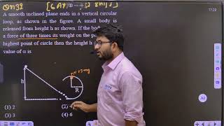 A smooth inclined plane ends in a vertical circular loop, as shown in the figure. A small body is