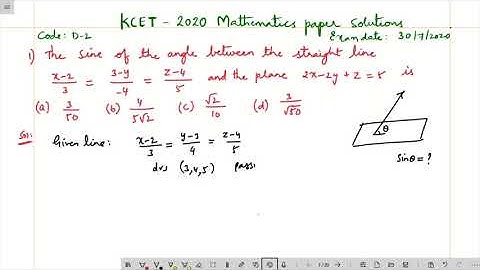 Sine Of The Angle Between The Straight Line And The Plane /KCET/2020/jee Mains