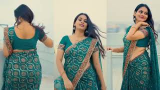 Green Saree D Navel Show Backless Blouse Design Back Pose