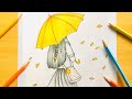 How to draw a girl with umbrella pencil sketch step by step  easy way to draw a girl with umbrella