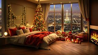 Cozy Christmas Bedroom Ambience in Paris Winter Night with Smooth Jazz Music for Relax & Deep Sleep