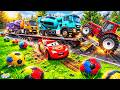 TRANSPORTING PIXAR CARS &amp; FRUITS WITH COLORED &amp; JOHN DEERE vs CLAAS vs TRACTORS - BeamNG.drive #983