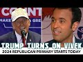Trump cracks jokes and turns on vivek as gop primary officially starts