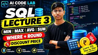 SQL Lecture 3 | MIN, MAX, AVG, SUM, WHERE & ROUND() Functions | SQL Tutorial in Hindi