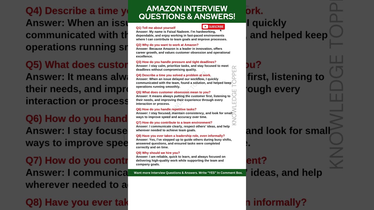 Amazon Interview Questions And Answers