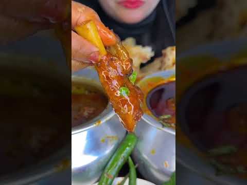 ASMR eating puri,mutton curry,liver curry