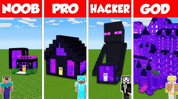 Minecraft Battle: NOOB vs PRO vs HACKER vs GOD: NETHER PORTAL HOUSE BASE BUILD CHALLENGE / Animation