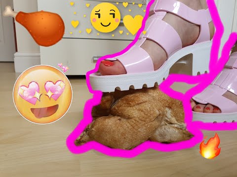 Jelly shoes Vs Roasted Chicken ASMR Video Cruching food by feet