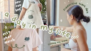 A Productive Day in the Life of an Etsy Shop Owner 🌟 New tote bags, T-shirts, balancing a degree!!