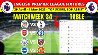EPL Fixtures And Table - 29 April to 4 May Matchweek 34 - English Premier League 2022/2023 EPL Fixtures And Table - 29 April to 4 May Matchweek 34 - English Premier League 2022/2023
