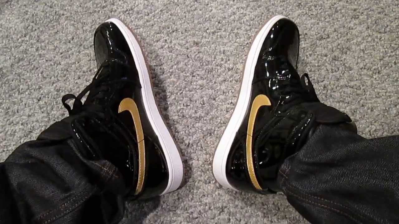 patent leather black and gold jordan 1