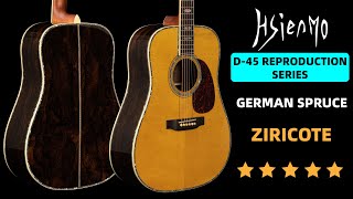 Hsienmo D45 Custom 5A German Spruce + Ziricote w/Deluxe Hardcase