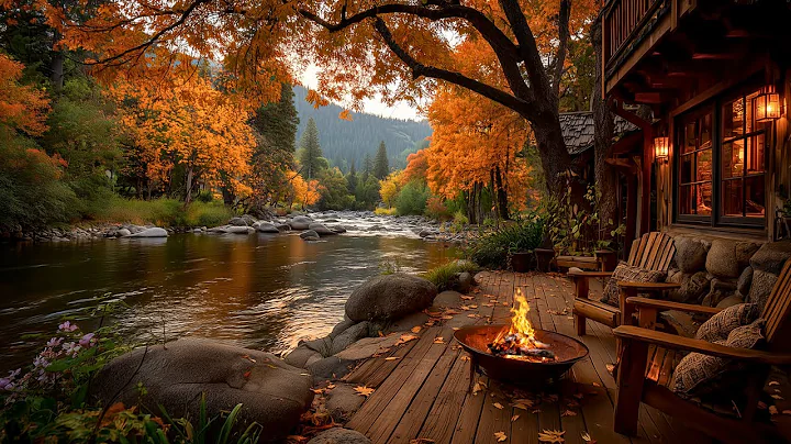 Peaceful Autumn Morning Ambience | River Sound, Nature Birds Singing & Crackling Firepit thumbnail