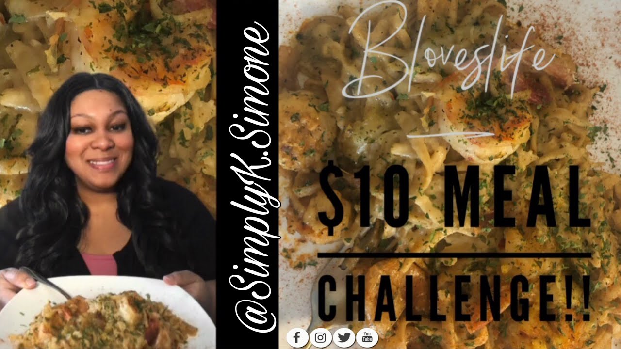 @Bloveslife $10 Meal Challenge, Shrimp Linguine Alfredo, Sautéed Asparagus Mukbang
