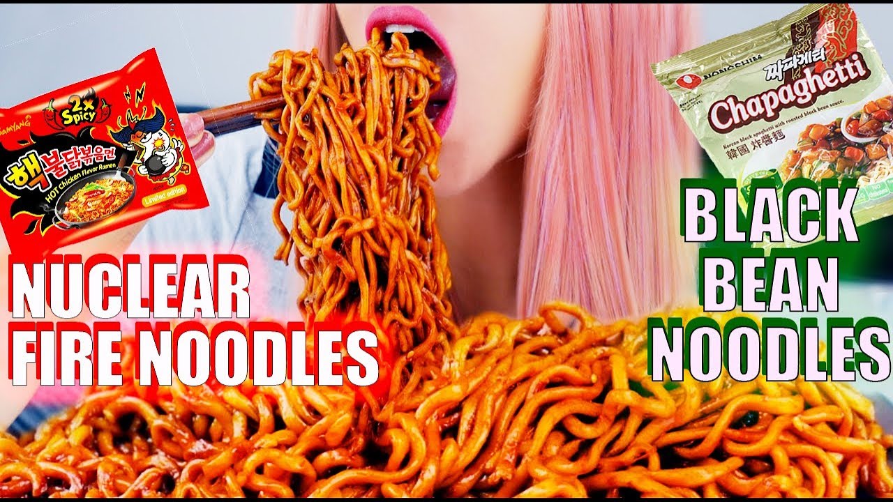 ASMR Korean Nuclear Fire Noodles X2 + Black Bean Noodles 짜장면 YouTube