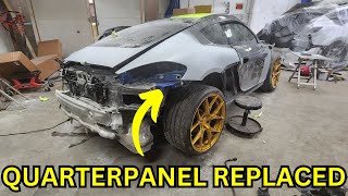 REBUILDING WRECKED PORSCHE CAYMAN QUARTERPANEL INSTALLED