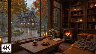 Soft August Autumn Rain Café 🍂 Relaxing Jazz Piano & Crackling Fireplace for Study, Work screenshot 5