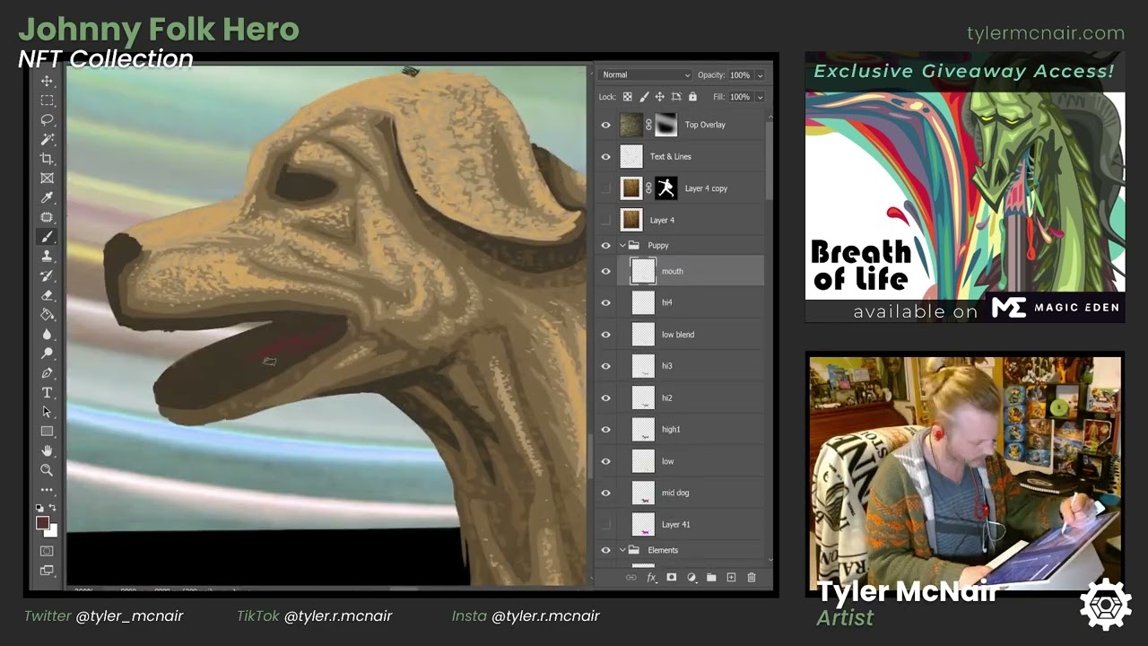 Johnny Folk Hero NFT Collection Twitch Stream Digital Painting Time-Lapse: Dog