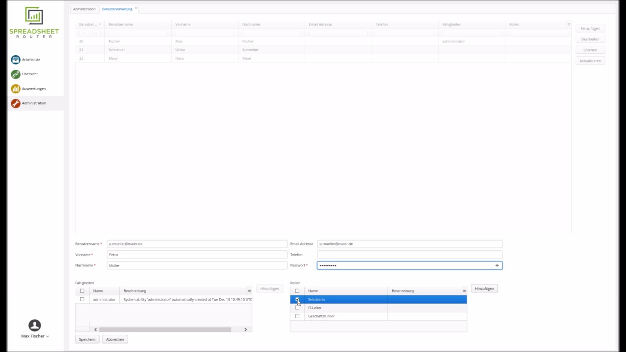 Youtube Video: Spreadsheet Router Tutorial: Benutzer anlegen