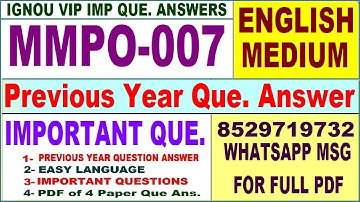 MMPO 007 Previous Year Question Paper in English | mmpo 007 important questions with answer