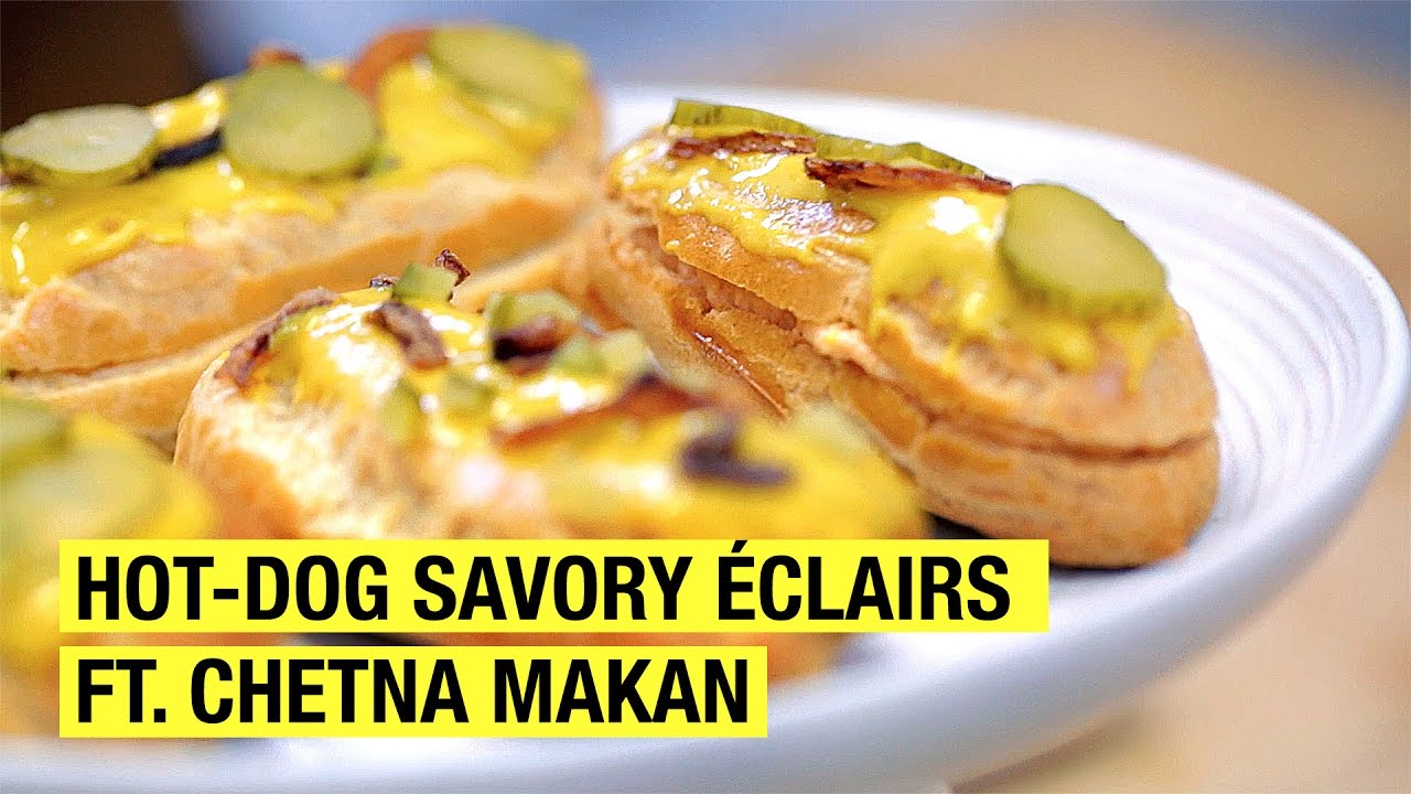 Hot Dog Savory Eclair With Sweet Mustard Glaze Feat Chetna Makan hot-dog-savory-eclair-with-sweet-mustard-glaze-feat-chetna-makan
